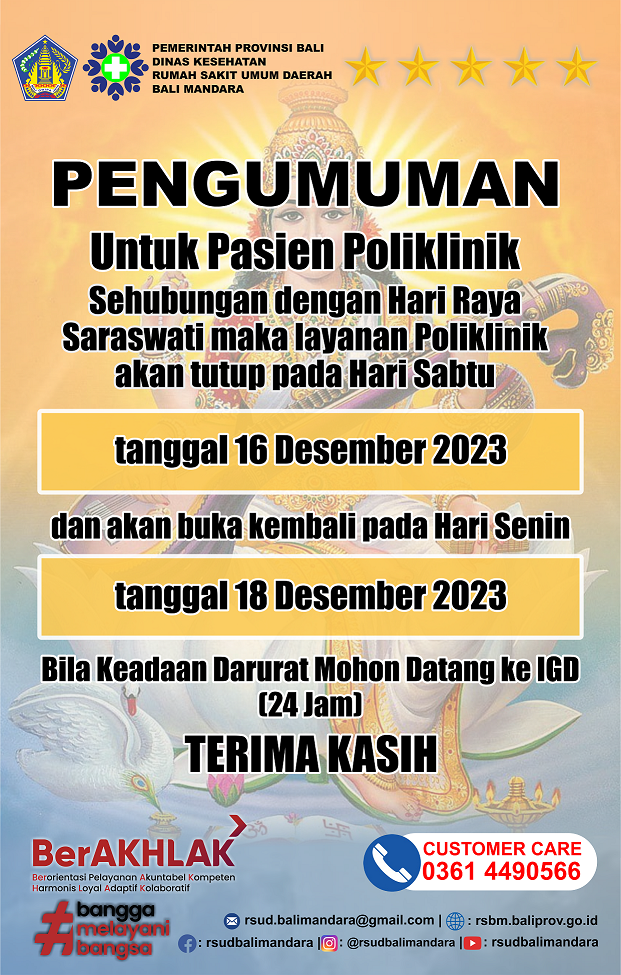 PENGUMUMAN UNTUK PASIEN POLIKLINIK RSUD BALI MANDARA