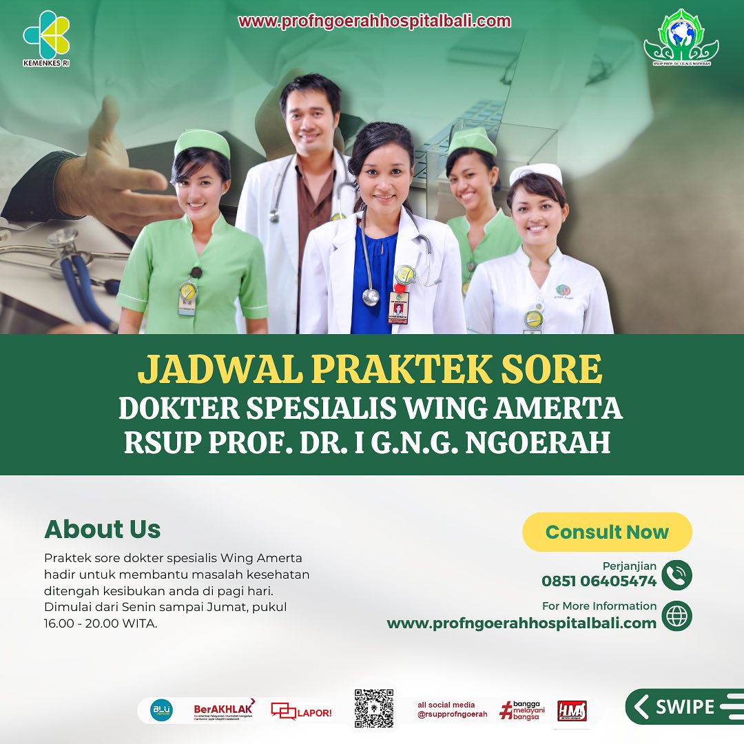 JADWAL PRAKTEK SORE DOKTER SPESIALIS di WING AMERTA RSUP PROF NGOERAH