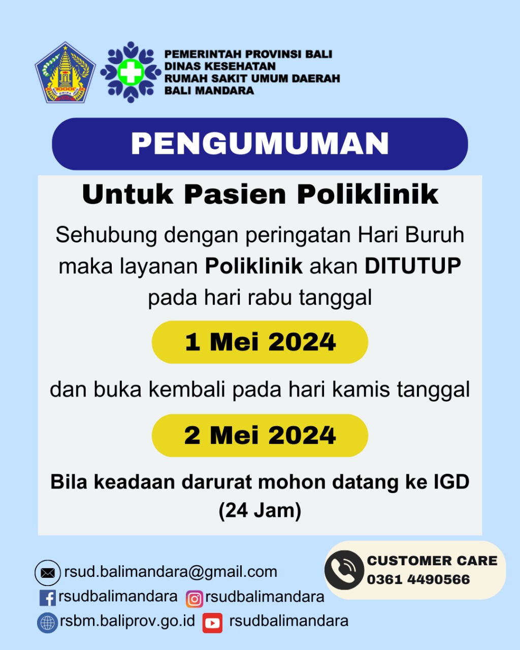 PENGUMUMAN LIBUR PERINGATAN HARI BURUH
