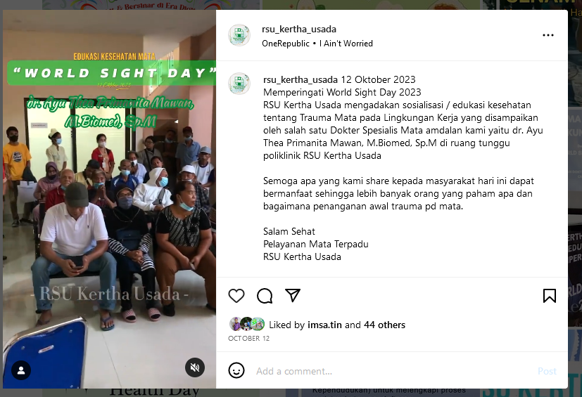 sosialisasi / edukasi kesehatan tentang Trauma Mata pada Lingkungan Kerja dalam Memperingati World Sight Day 2023